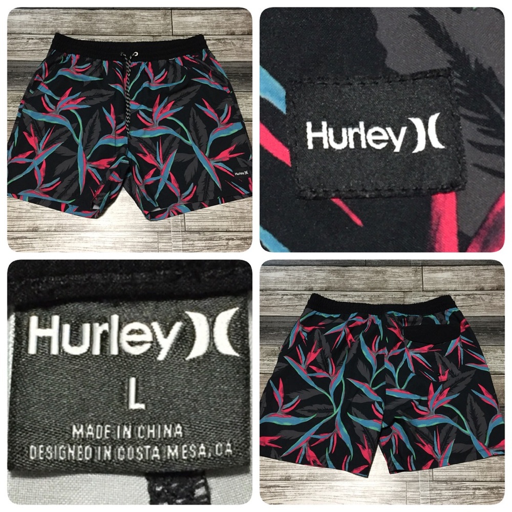 Hurley Floral Drawstring Shorts Men’s L Black Pink (Inseam 6)